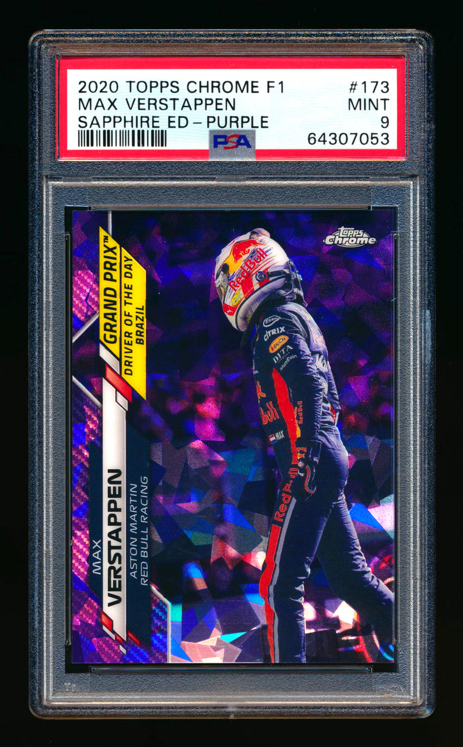 2020 Topps Chrome Sapphire F1 #173 Max Verstappen RC Purple Refractor #02/10 PSA 9