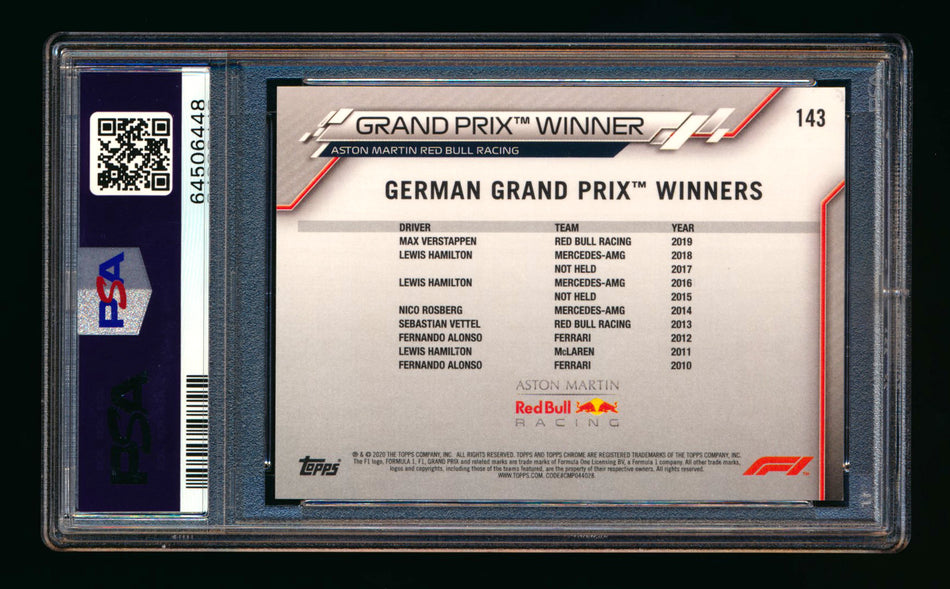2020 Topps Chrome F1 #143 Max Verstappen RC 70th Anniversary Gold Refractor PSA 9 ** (SOLD - $55.00 - 12/30/2024) **
