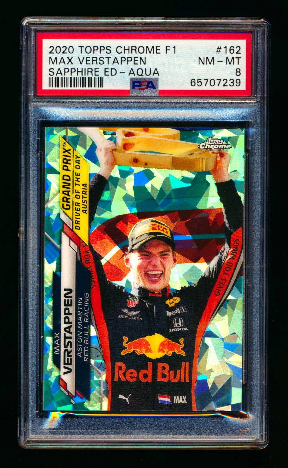 2020 Topps Chrome Sapphire F1 #162 Max Verstappen RC Aqua Refractor #52/99 PSA 8