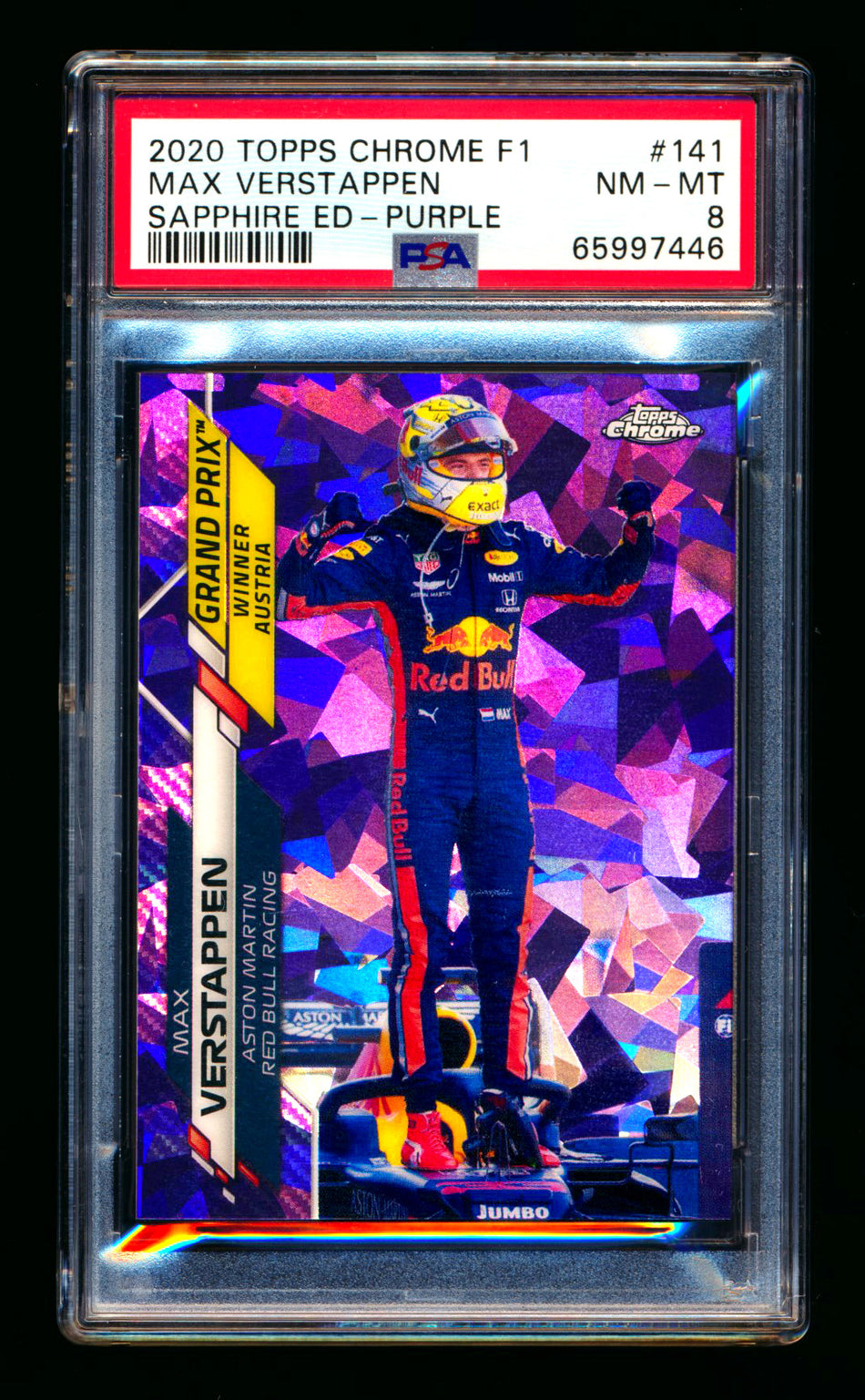 2020 Topps Chrome Sapphire F1 #141 Max Verstappen RC Purple Refractor #06/10 PSA 8 ** (SOLD - $450.00 - 12/6/2024) **