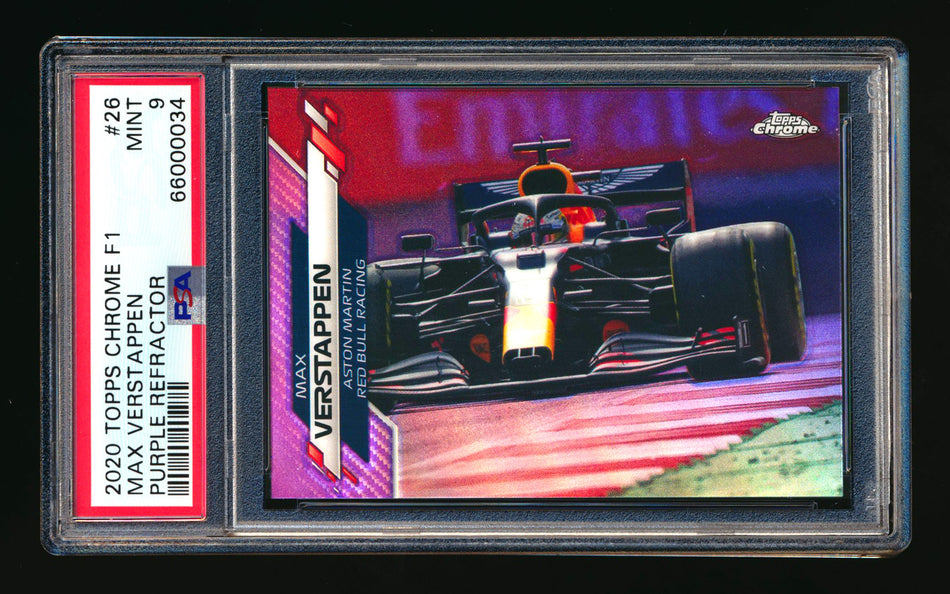 2020 Topps Chrome F1 #26 Max Verstappen RC Purple Refractor #372/399 PSA 9