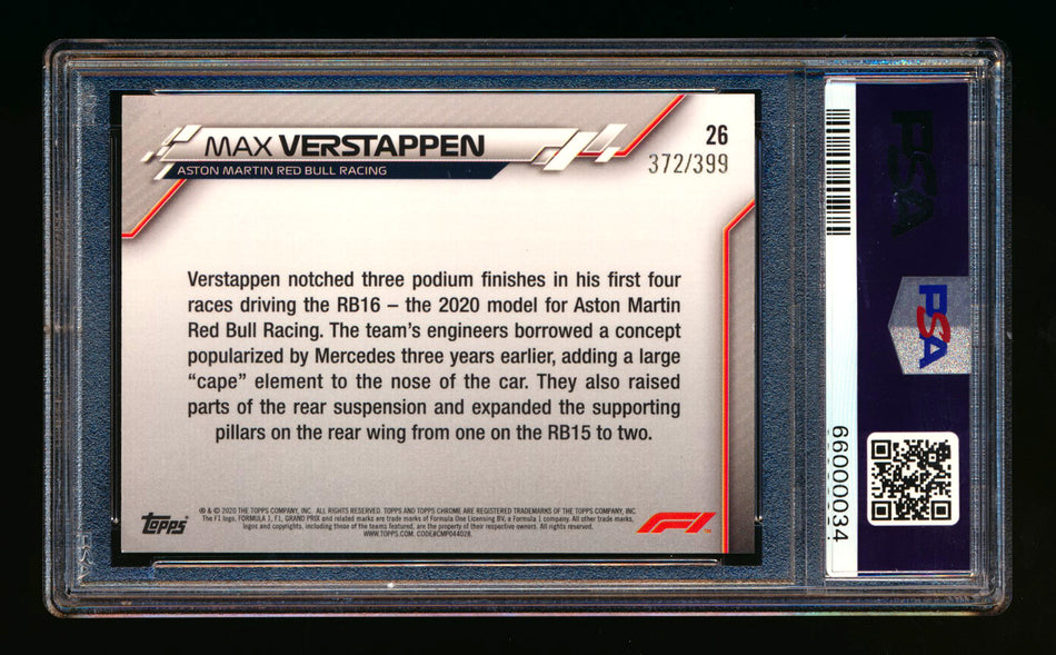 2020 Topps Chrome F1 #26 Max Verstappen RC Purple Refractor #372/399 PSA 9