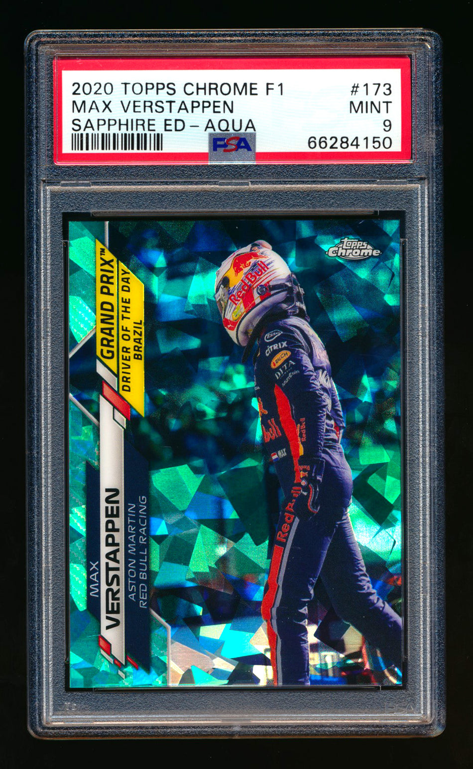 2020 Topps Chrome Sapphire F1 #173 Max Verstappen RC Aqua Refractor #84/99 PSA 9