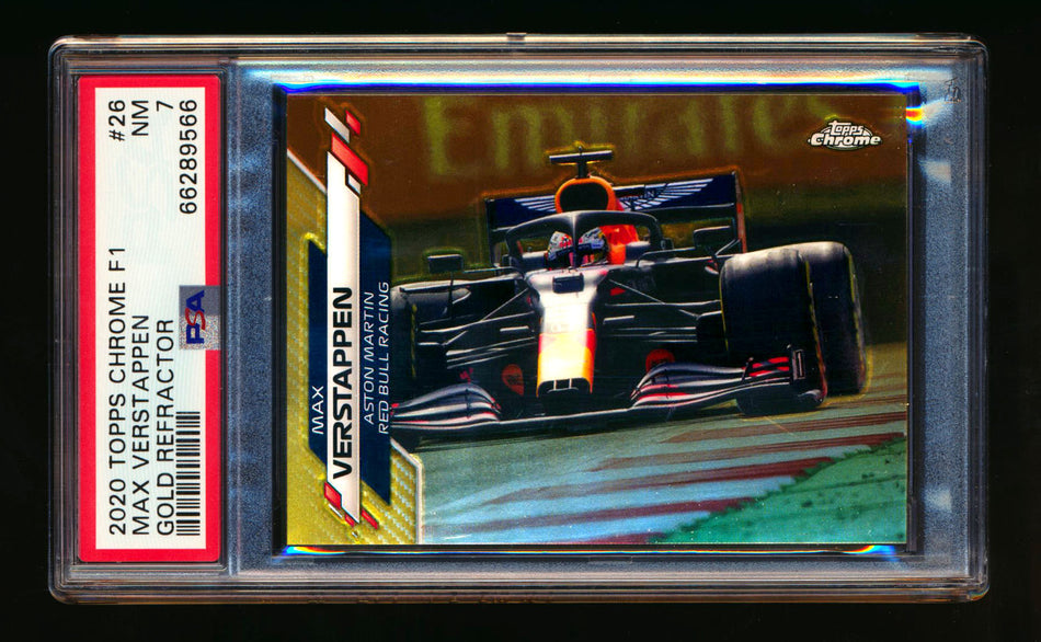 2020 Topps Chrome F1 #26 Max Verstappen RC Gold Refractor #43/50 PSA 7 ** (SOLD - $129.00 - 11/29/2024) **