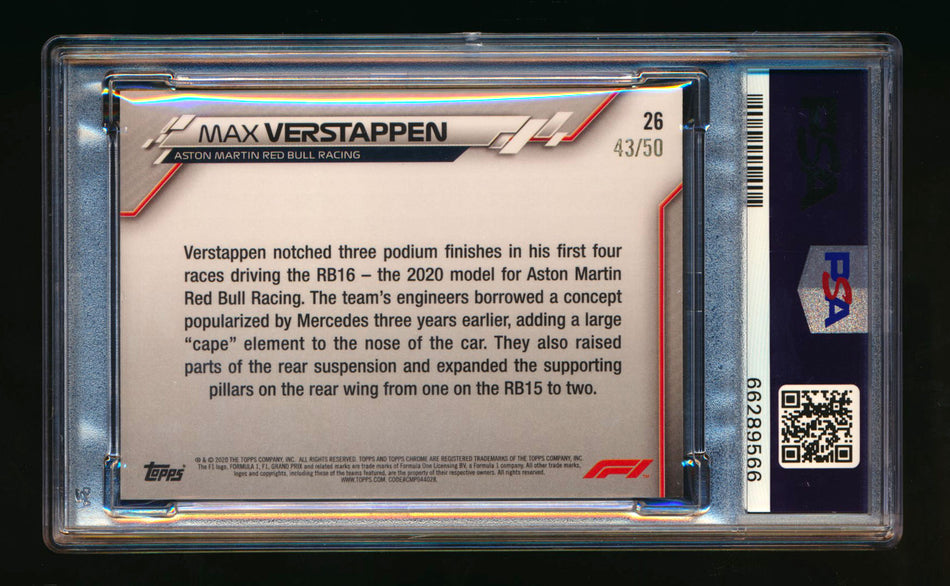 2020 Topps Chrome F1 #26 Max Verstappen RC Gold Refractor #43/50 PSA 7 ** (SOLD - $129.00 - 11/29/2024) **