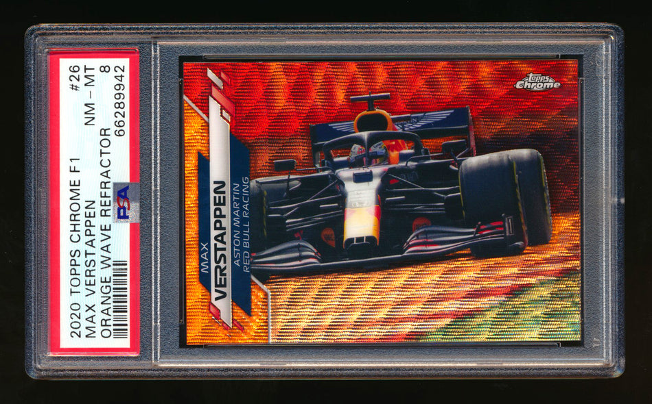 2020 Topps Chrome F1 #26 Max Verstappen RC Orange Wave Refractor #07/25 PSA 8