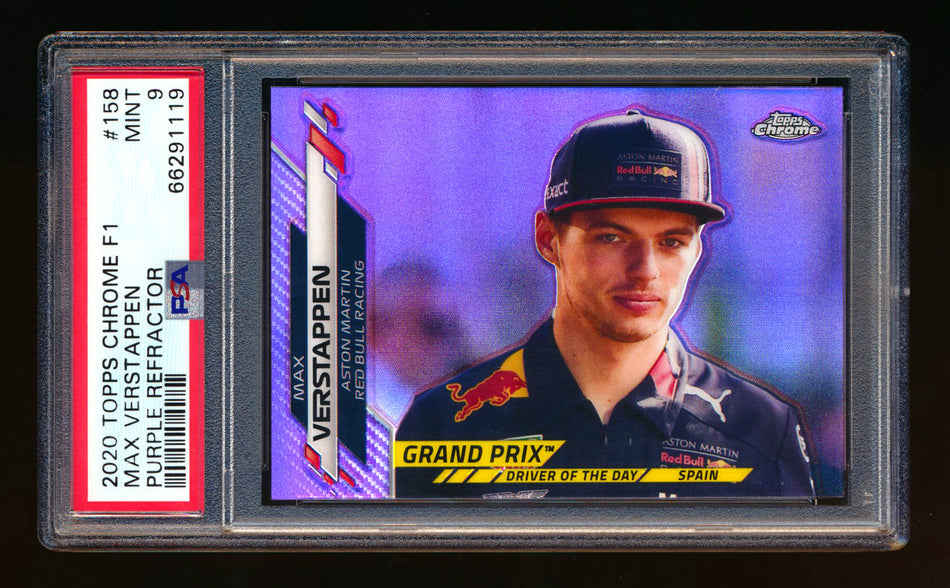 2020 Topps Chrome F1 #158 Max Verstappen RC Purple Refractor #217/399 PSA 9