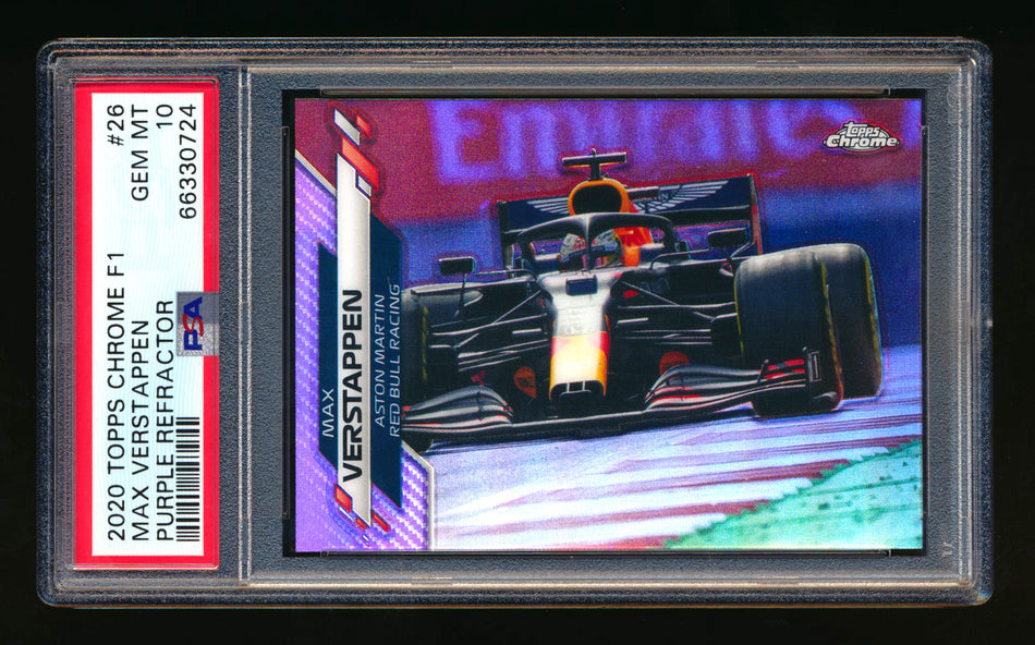 2020 Topps Chrome F1 #26 Max Verstappen RC Purple Refractor #231/399 PSA 10