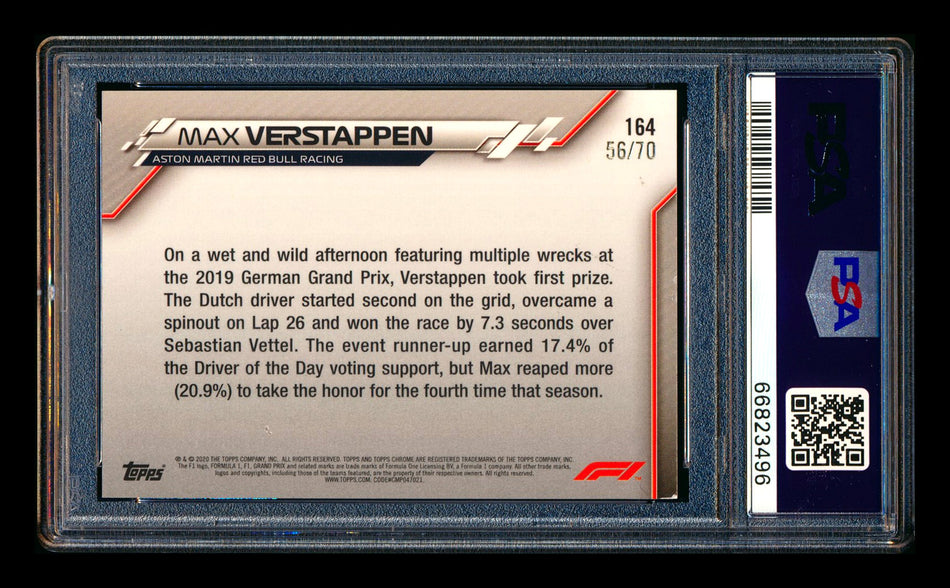 2020 Topps Chrome Sapphire F1 #164 Max Verstappen RC 70th Silver Refractor #56/70 PSA 9
