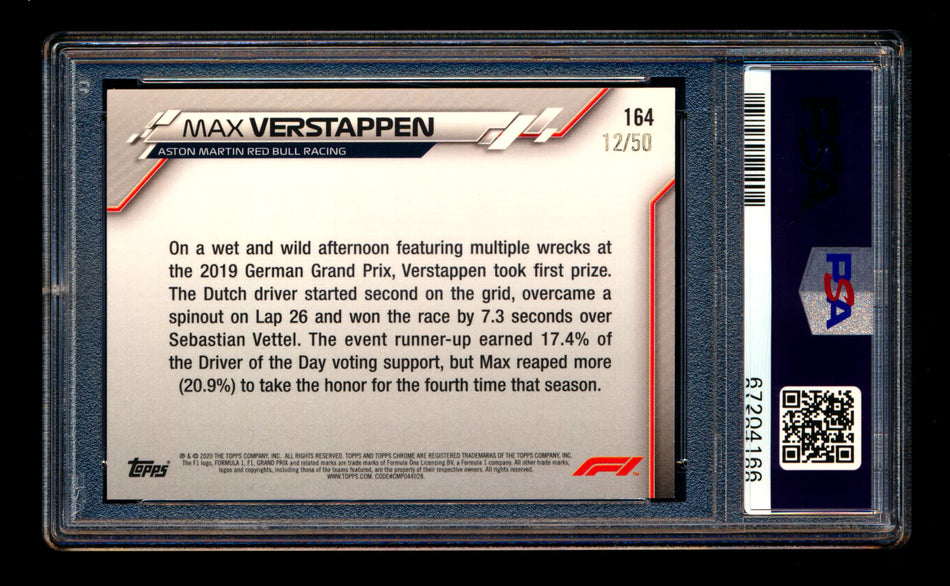 2020 Topps Chrome F1 #164 Max Verstappen RC Gold Refractor #12/50 PSA 8