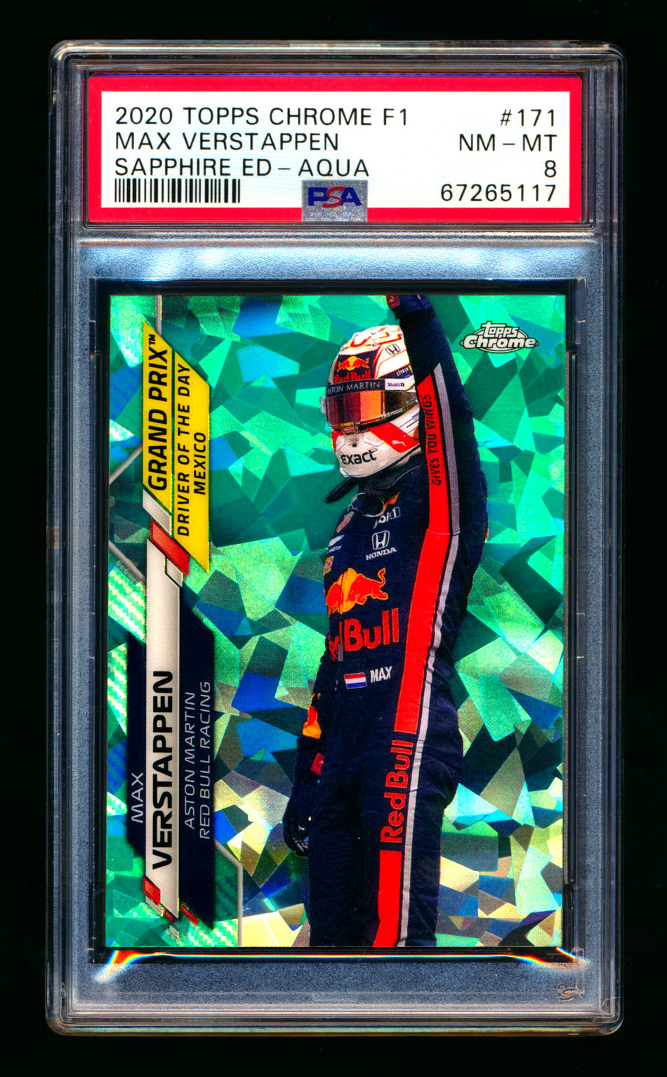 2020 Topps Chrome Sapphire F1 #171 Max Verstappen RC Aqua Refractor #15/99 PSA 8