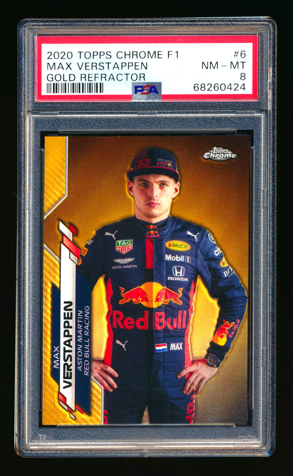 2020 Topps Chrome F1 #6 Max Verstappen RC Gold Refractor Portrait #01/50 PSA 8