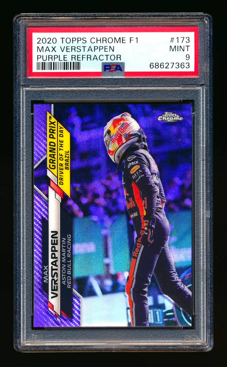 2020 Topps Chrome F1 #173 Max Verstappen RC Purple Refractor #015/399 PSA 9