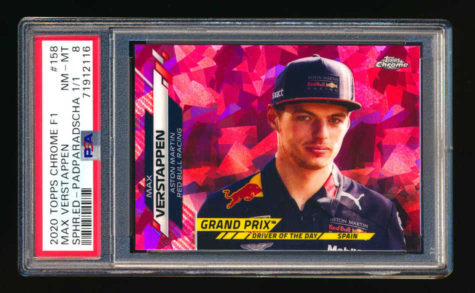 2020 Topps Chrome Sapphire F1 #158 Max Verstappen RC Padparadscha Refractor #1/1 PSA 8