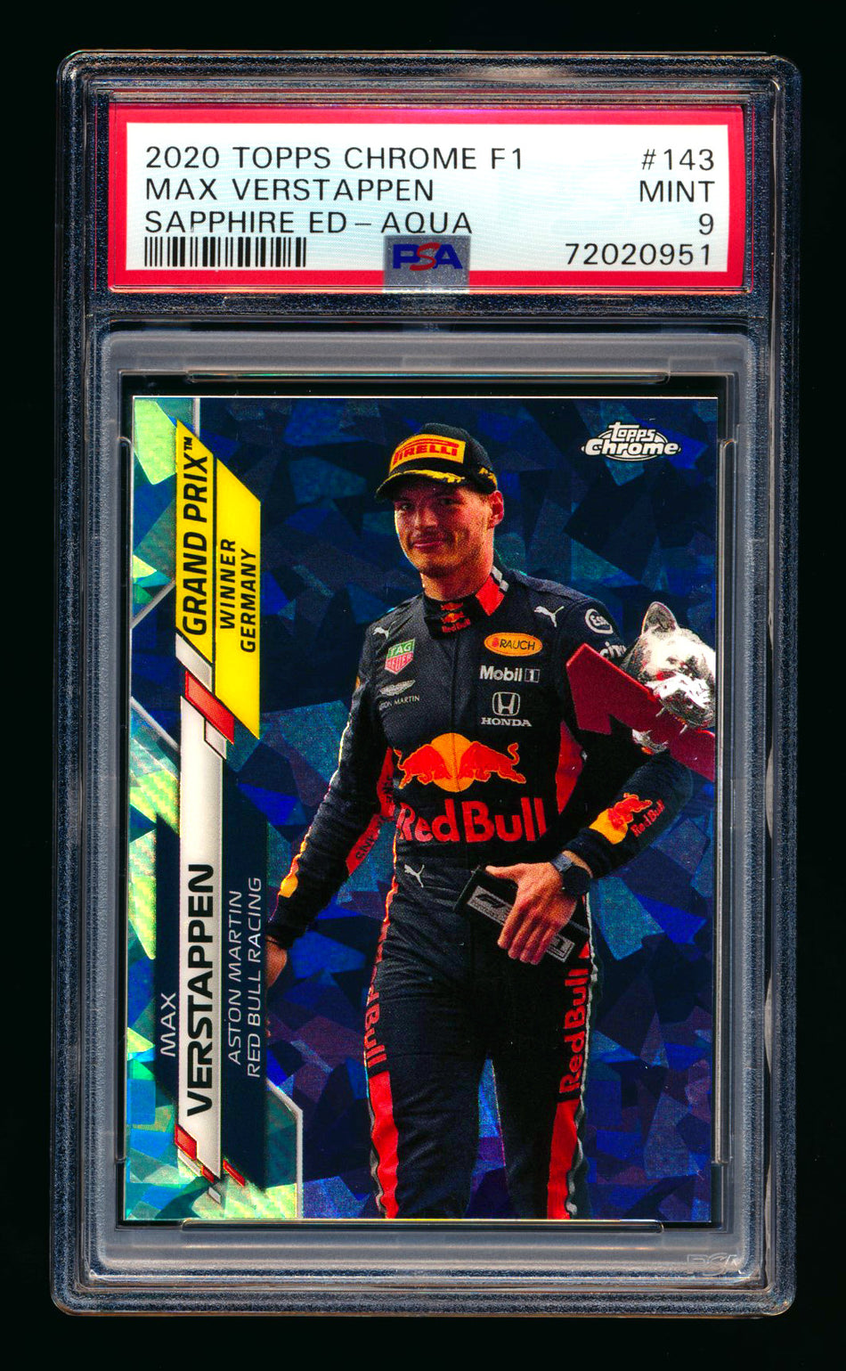 2020 Topps Chrome Sapphire F1 #143 Max Verstappen RC Aqua Refractor #73/99 PSA 9