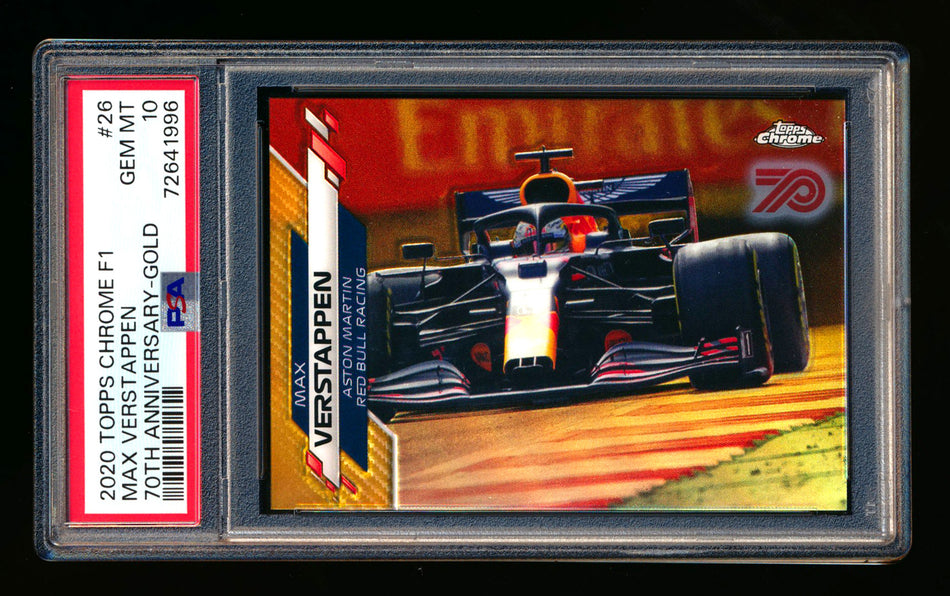 2020 Topps Chrome F1 #26 Max Verstappen RC 70th Anniversary Gold Refractor PSA 10