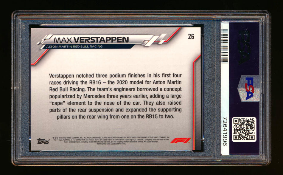 2020 Topps Chrome F1 #26 Max Verstappen RC 70th Anniversary Gold Refractor PSA 10