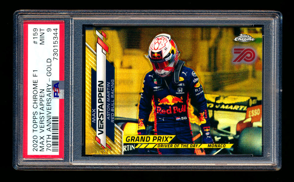 2020 Topps Chrome F1 #159 Max Verstappen RC 70th Anniversary Gold Refractor PSA 9