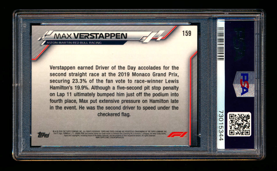 2020 Topps Chrome F1 #159 Max Verstappen RC 70th Anniversary Gold Refractor PSA 9