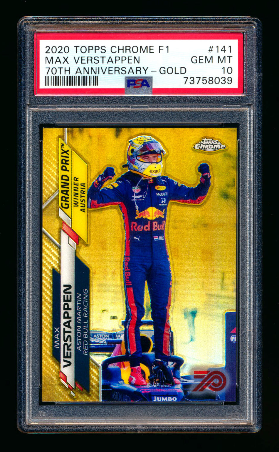 2020 Topps Chrome F1 #141 Max Verstappen RC 70th Anniversary Gold Refractor PSA 10