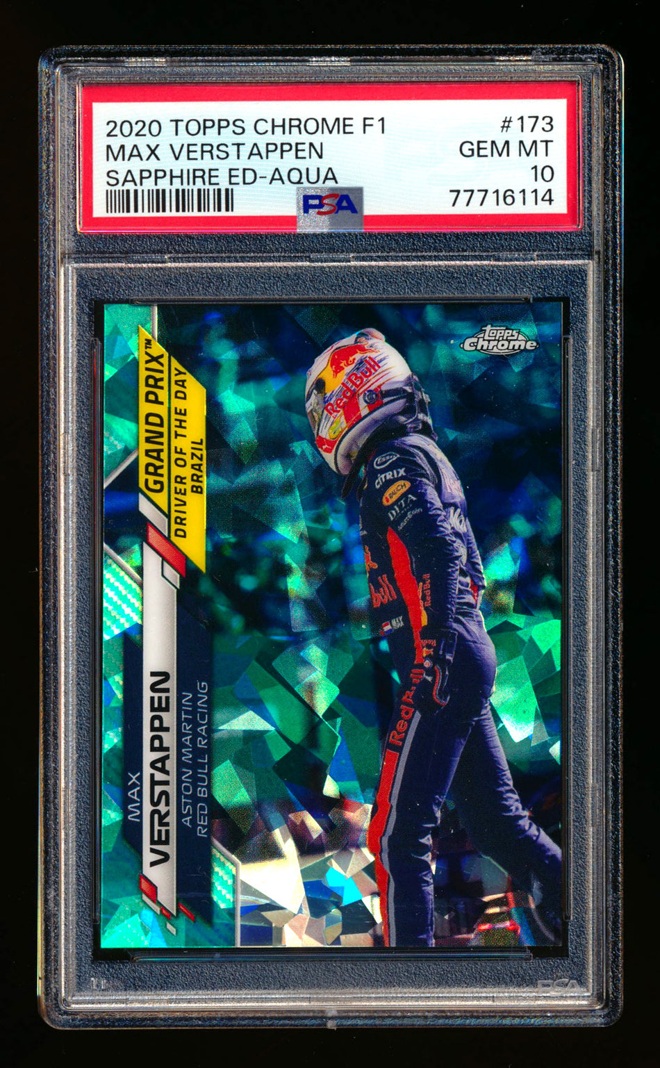 2020 Topps Chrome Sapphire F1 #173 Max Verstappen RC Aqua Refractor #58/99 PSA 10