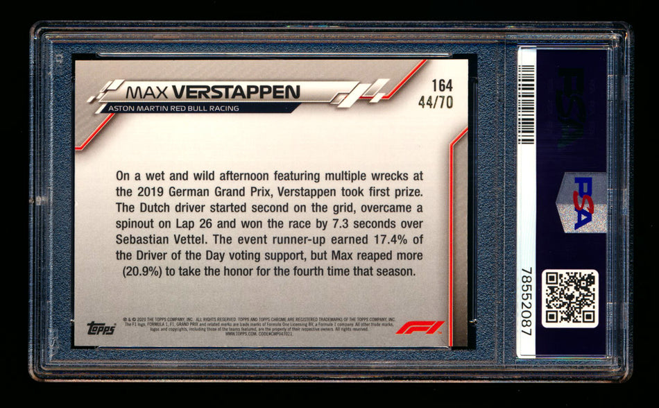 2020 Topps Chrome Sapphire F1 #164 Max Verstappen RC 70th Silver Refractor #44/70 PSA 8 ** (SOLD - $89.00 - 11/15/2024) **