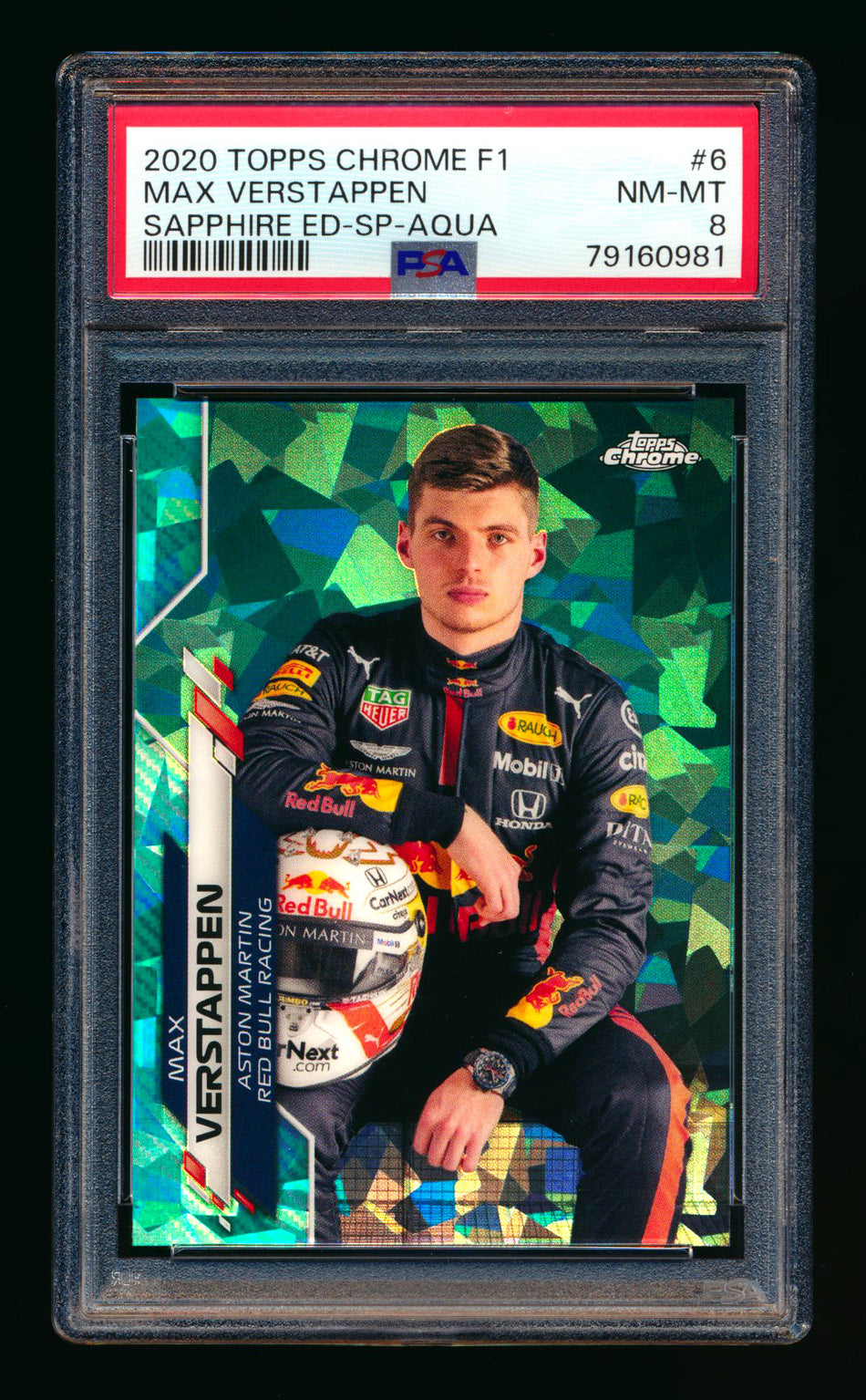 2020 Topps Chrome Sapphire F1 #6 Max Verstappen RC Aqua Refractor Image Variation SP #46/99 PSA 8 ** (SOLD eBay - $1250.00 - 12/31/2024) **