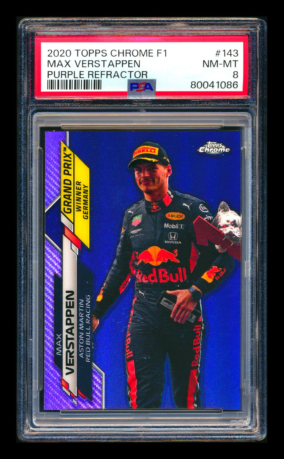 2020 Topps Chrome F1 #143 Max Verstappen RC Purple Refractor #231/399 PSA 8