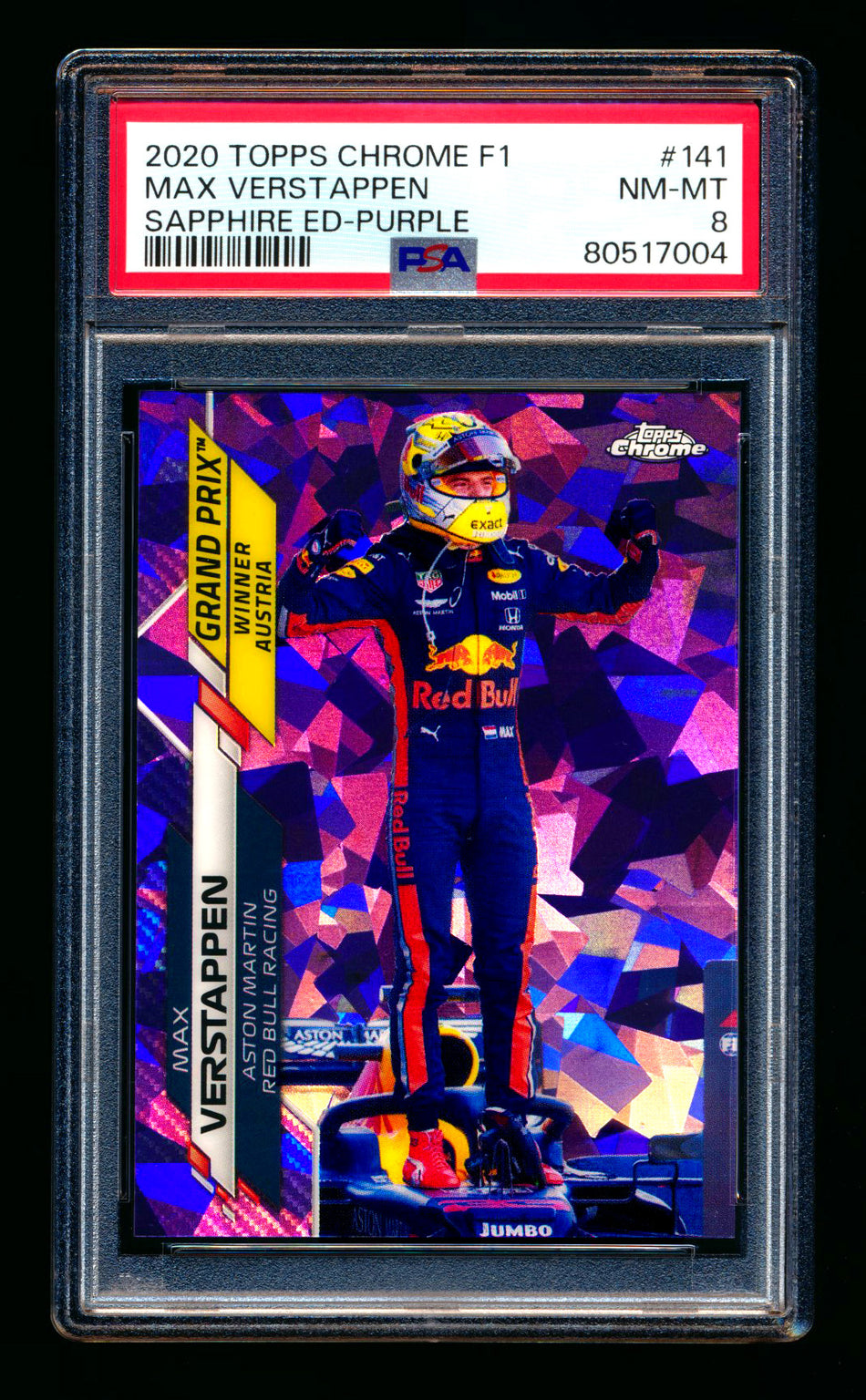 2020 Topps Chrome Sapphire F1 #141 Max Verstappen RC Purple Refractor #07/10 PSA 8