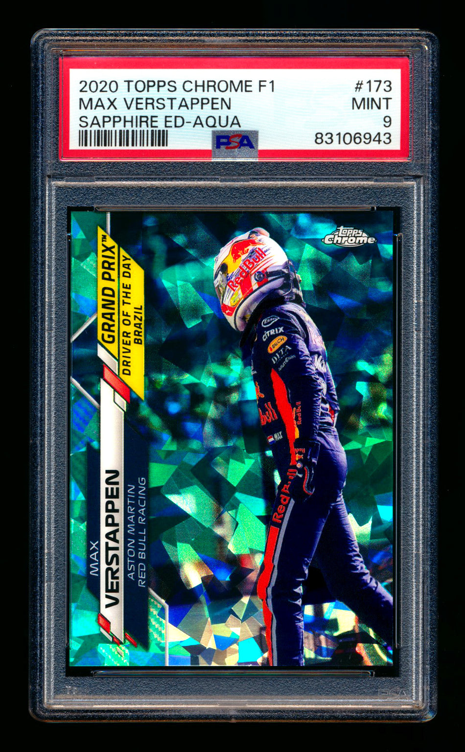 2020 Topps Chrome Sapphire F1 #173 Max Verstappen RC Aqua Refractor #64/99 PSA 9