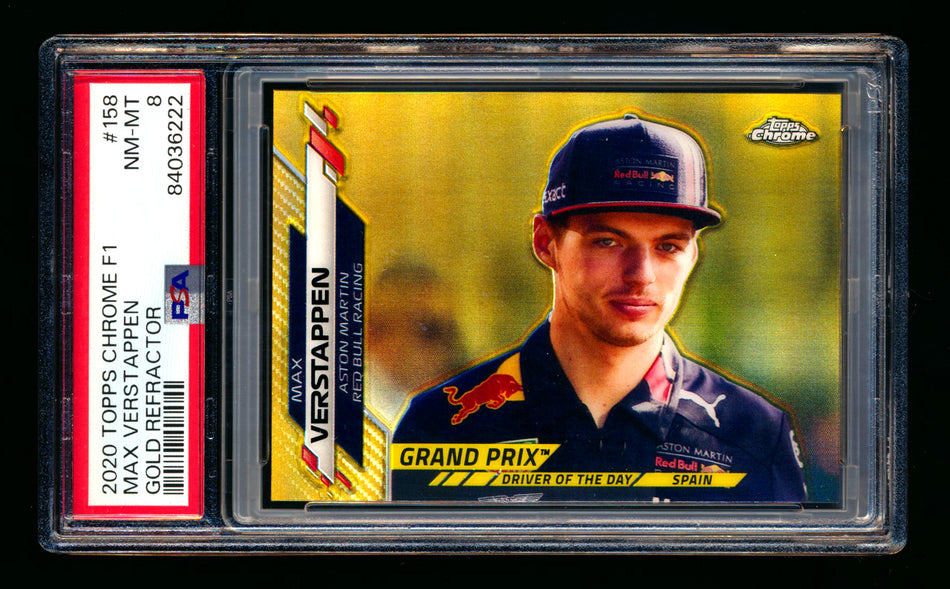 2020 Topps Chrome F1 #158 Max Verstappen RC Gold Refractor #21/50 PSA 8