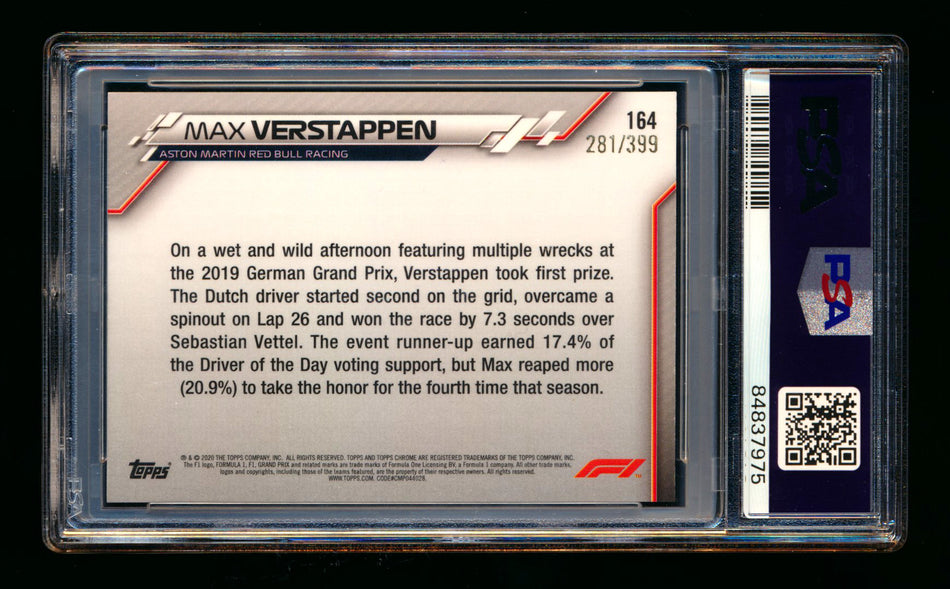 2020 Topps Chrome F1 #164 Max Verstappen RC Purple Refractor #281/399 PSA 10