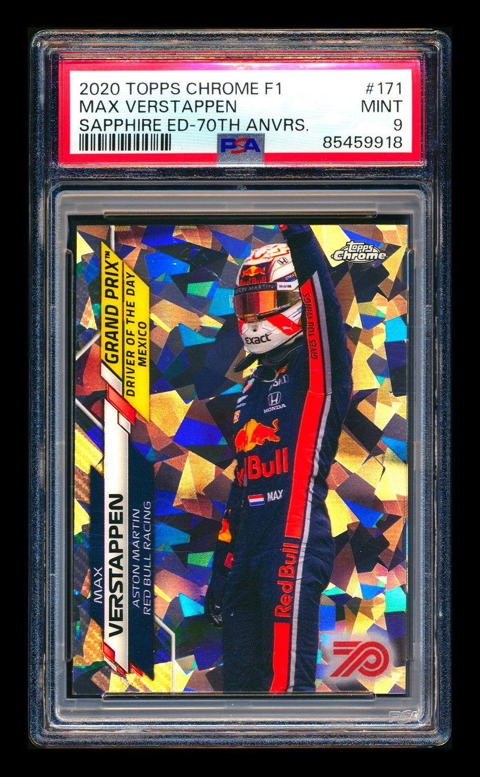 2020 Topps Chrome Sapphire F1 #171 Max Verstappen RC 70th Silver Refractor #03/70 PSA 9 (Car Number #3!)