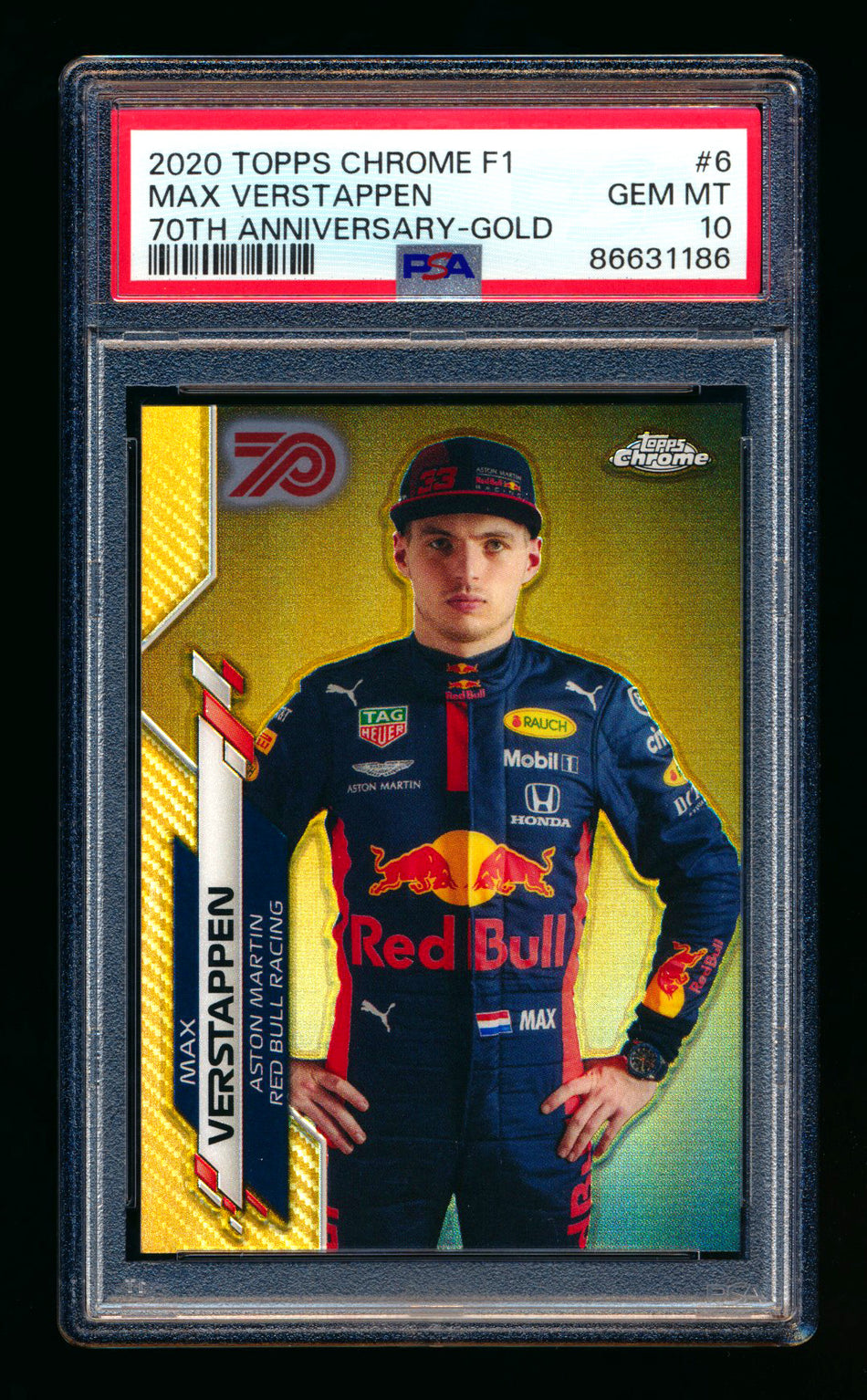 2020 Topps Chrome F1 #6 Max Verstappen RC 70th Anniversary Gold Refractor Portrait PSA 10
