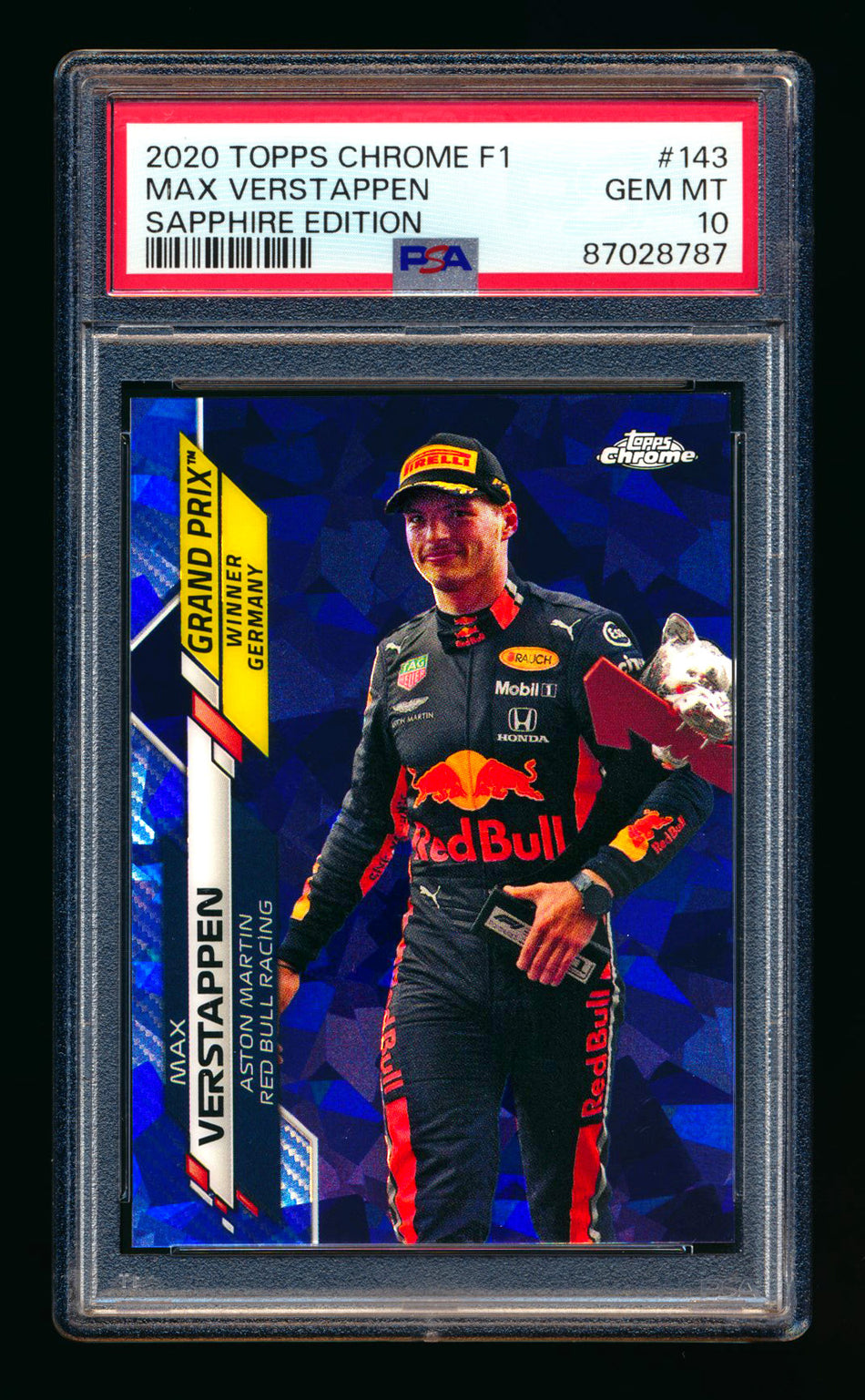 2020 Topps Chrome Sapphire F1 #143 Max Verstappen RC Refractor PSA 10 ** (SOLD eBay - $45.00 - 1/9/2025) **