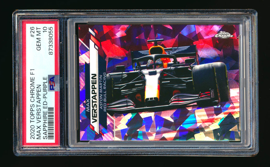 2020 Topps Chrome Sapphire F1 #26 Max Verstappen RC Purple Refractor #01/10 PSA 10 (Car Number!)