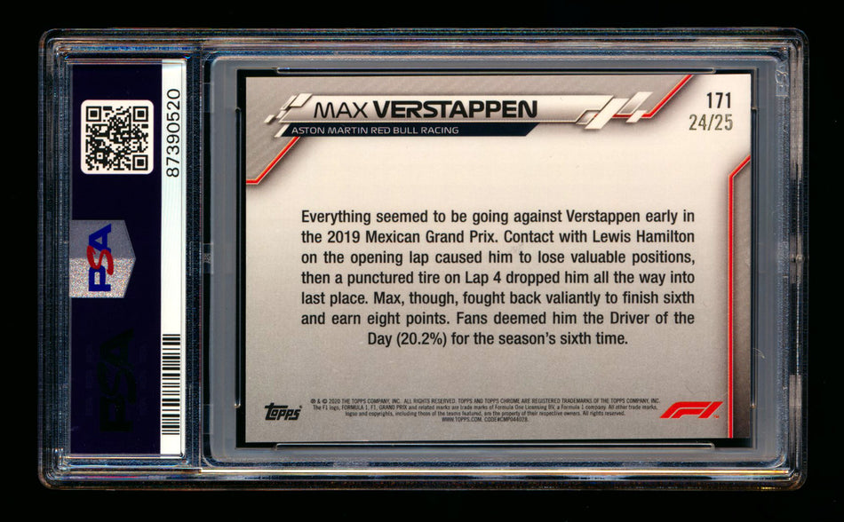 2020 Topps Chrome F1 #171 Max Verstappen RC Orange Wave Refractor #24/25 PSA 7