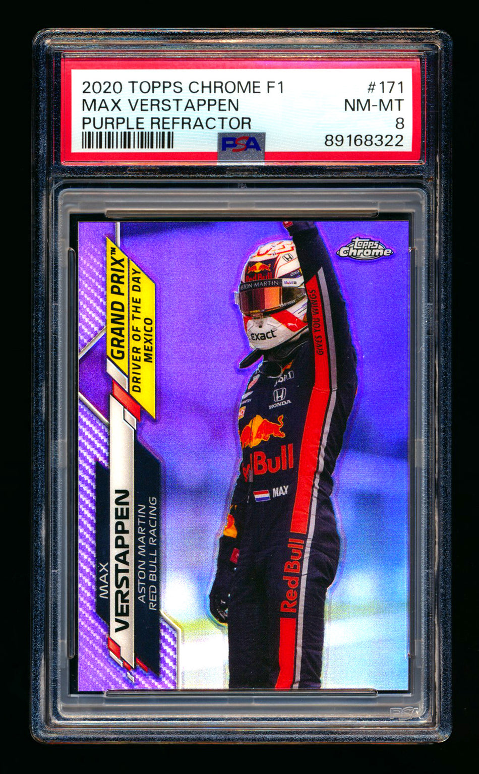 2020 Topps Chrome F1 #171 Max Verstappen RC Purple Refractor #246/399 PSA 8