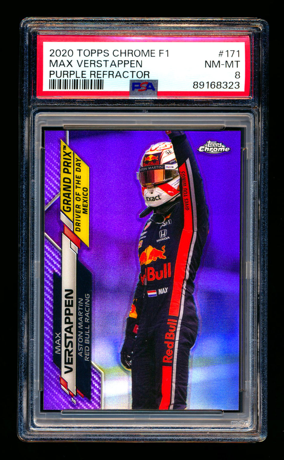 2020 Topps Chrome F1 #171 Max Verstappen RC Purple Refractor #162/399 PSA 8