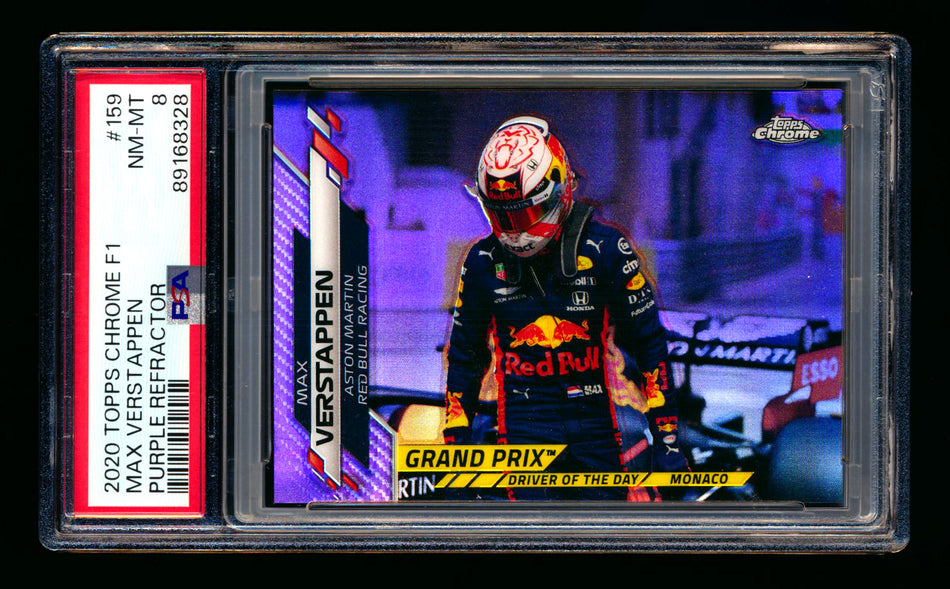 2020 Topps Chrome F1 #159 Max Verstappen RC Purple Refractor #286/399 PSA 8 ** (SOLD eBay - $39.00 - 1/5/2025) **