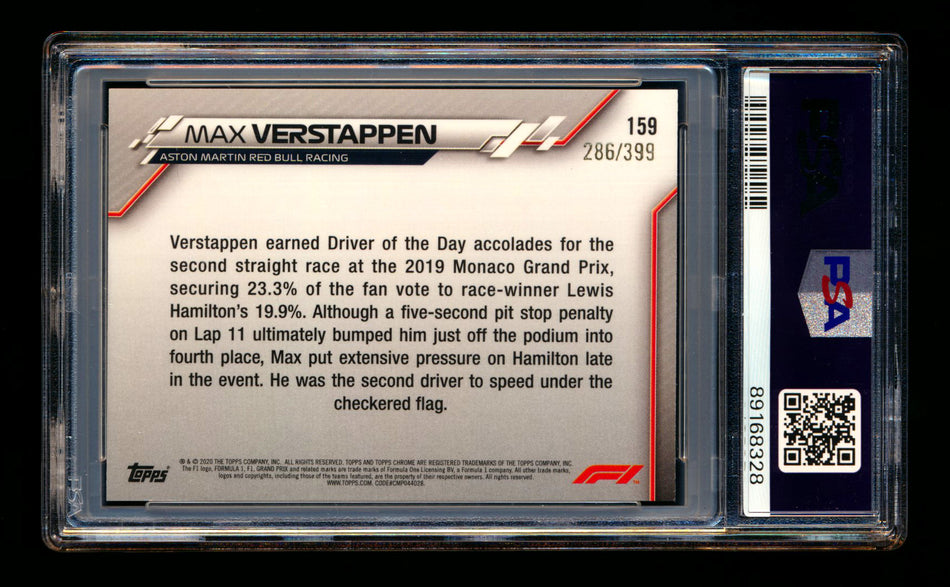 2020 Topps Chrome F1 #159 Max Verstappen RC Purple Refractor #286/399 PSA 8 ** (SOLD eBay - $39.00 - 1/5/2025) **