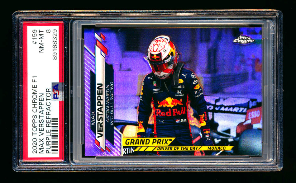 2020 Topps Chrome F1 #159 Max Verstappen RC Purple Refractor #225/399 PSA 8 ** (SOLD - $59.00 - 9/29/2025) **