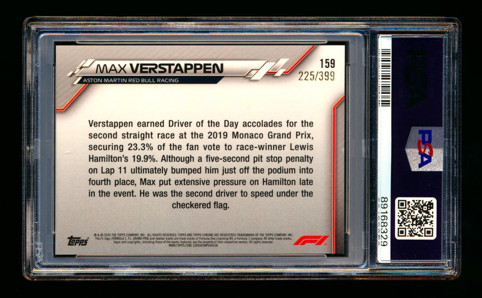 2020 Topps Chrome F1 #159 Max Verstappen RC Purple Refractor #225/399 PSA 8 ** (SOLD - $59.00 - 9/29/2025) **