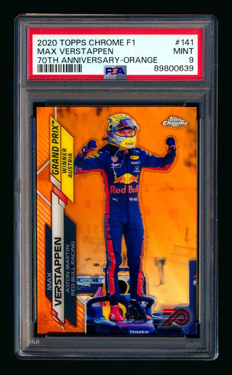 2020 Topps Chrome F1 #141 Max Verstappen RC 70th Anniversary Orange Refractor PSA 9 ** (SOLD eBay - $89.00 - 1/10/2025) **