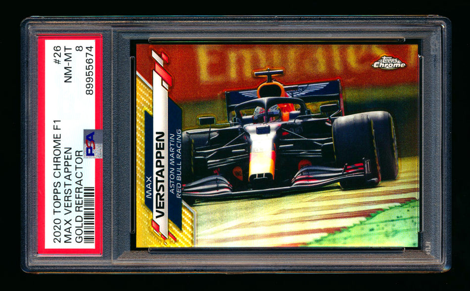 2020 Topps Chrome F1 #26 Max Verstappen RC Gold Refractor #04/50 PSA 8