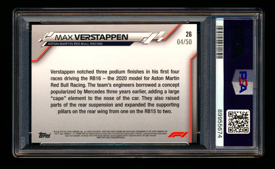 2020 Topps Chrome F1 #26 Max Verstappen RC Gold Refractor #04/50 PSA 8