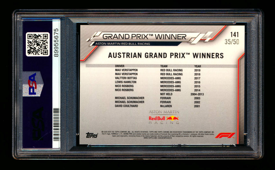 2020 Topps Chrome F1 #141 Max Verstappen RC Gold Refractor #35/50 PSA 8