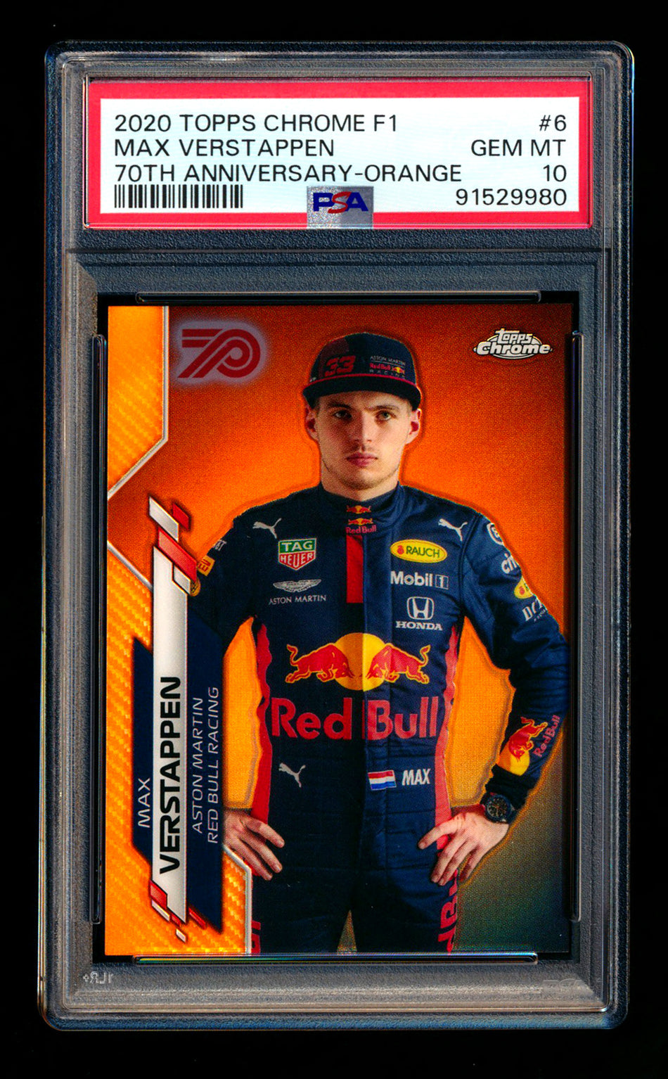 2020 Topps Chrome F1 #6 Max Verstappen RC 70th Anniversary Orange Refractor Portrait PSA 10 ** (SOLD eBay - $2200.00 - 3/9/2025) **