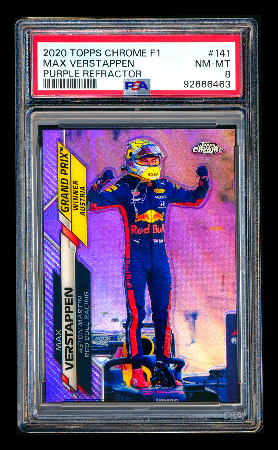 2020 Topps Chrome F1 #141 Max Verstappen RC Purple Refractor #263/399 PSA 8