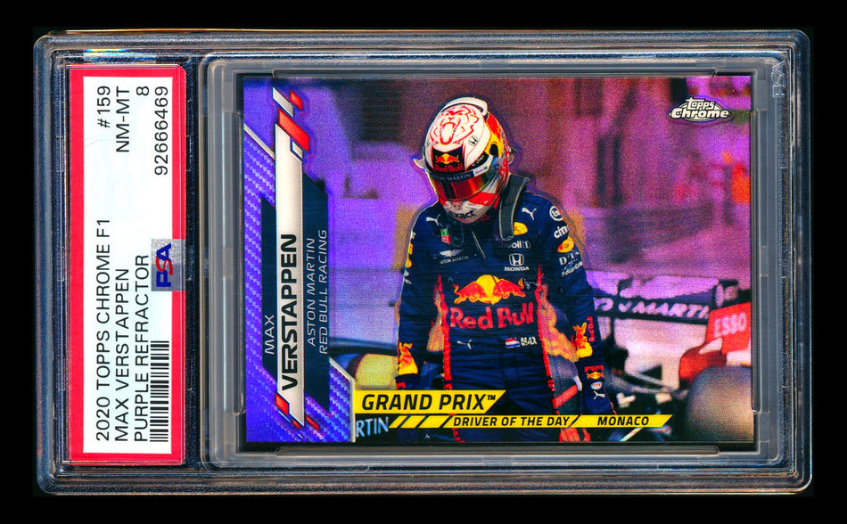 2020 Topps Chrome F1 #159 Max Verstappen RC Purple Refractor #156/399 PSA 8 ** (SOLD - $89.00 - 8/24/2026) **